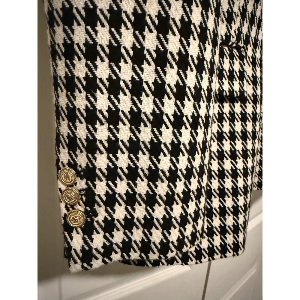 Zara Houndstooth Double Breasted Blazer Black White Gold Button Jacket Large - Picture 8 of 13